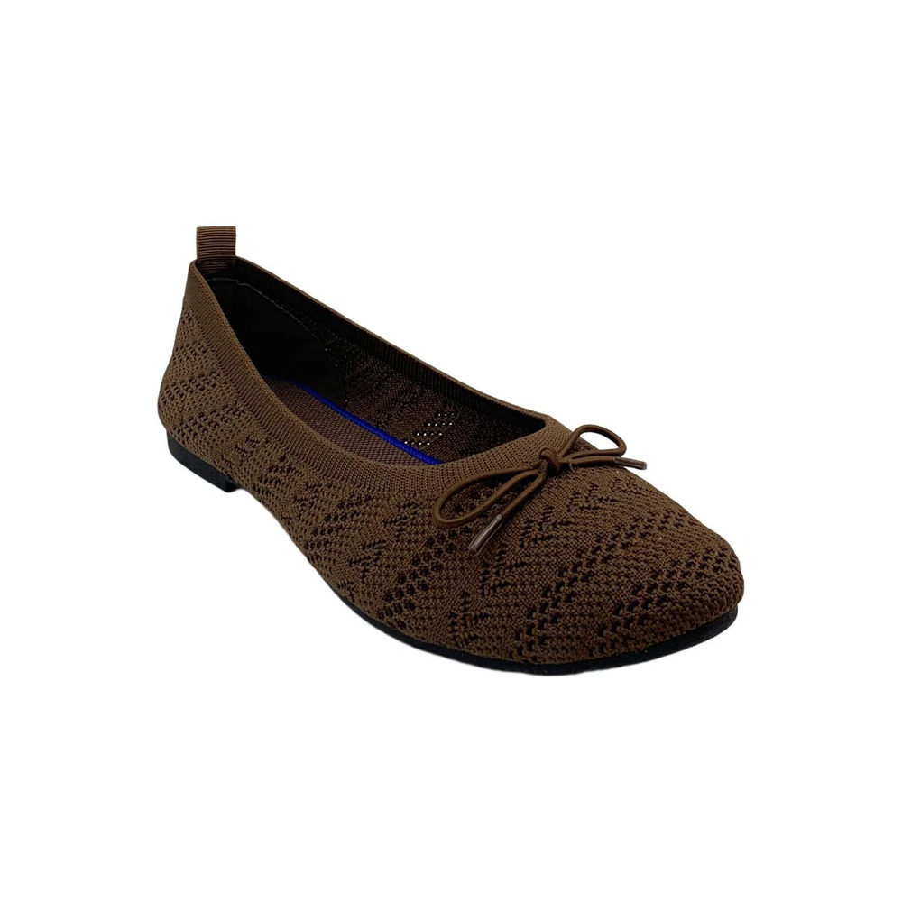 HEAWISH Women’s Crochet Lace Mesh Ballet Flats Tan - Medium